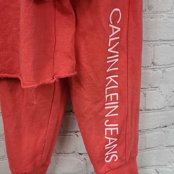 Calvin Klein Jeans 2pc Girls French Terry Sweatshirt & Jogger Pants Orange S 7/8 - Picture 6 of 15